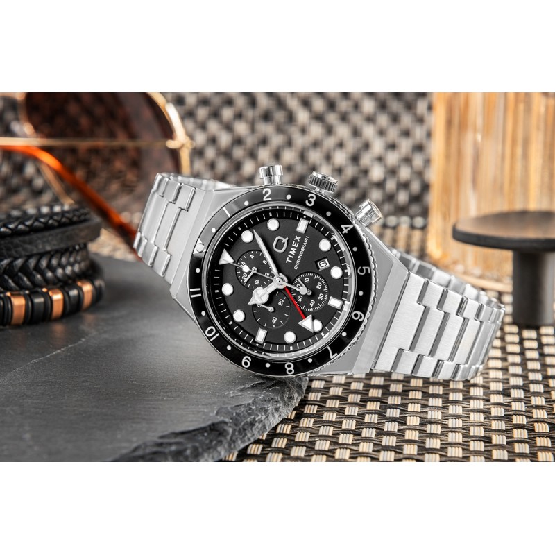 Zegarek Męski TIMEX Q Timex 3-Time Zone Chronograph TW2V69800 + BOX