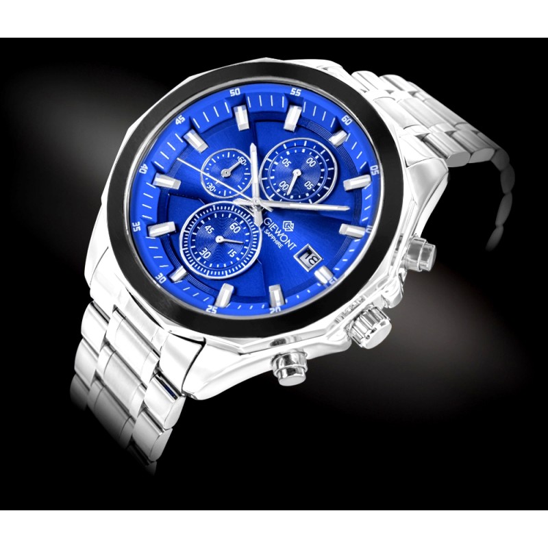 Zegarek Męski Giewont Chronograph Sapphire Srebrno Niebieski GW7290-B3