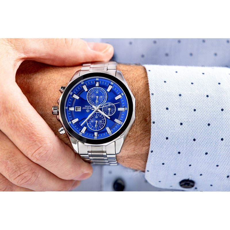 Zegarek Męski Giewont Chronograph Sapphire Srebrno Niebieski GW7290-B3