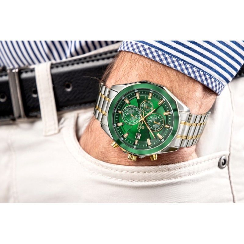 Zegarek Męski Giewont Chronograph Sapphire Srebrno Zielony GW7290-B7