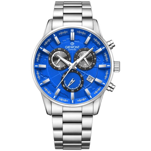 Zegarek Męski Giewont Chronograph Sapphire Srebrno Niebieski GW4580-B3