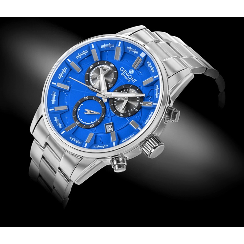 Zegarek Męski Giewont Chronograph Sapphire Srebrno Niebieski GW4580-B3