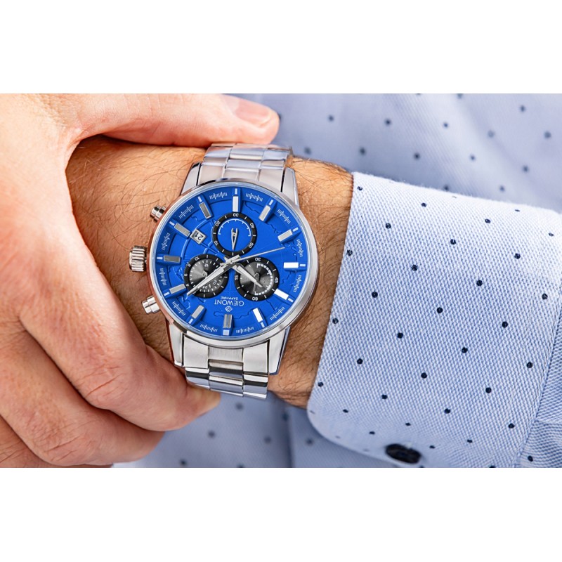Zegarek Męski Giewont Chronograph Sapphire Srebrno Niebieski GW4580-B3