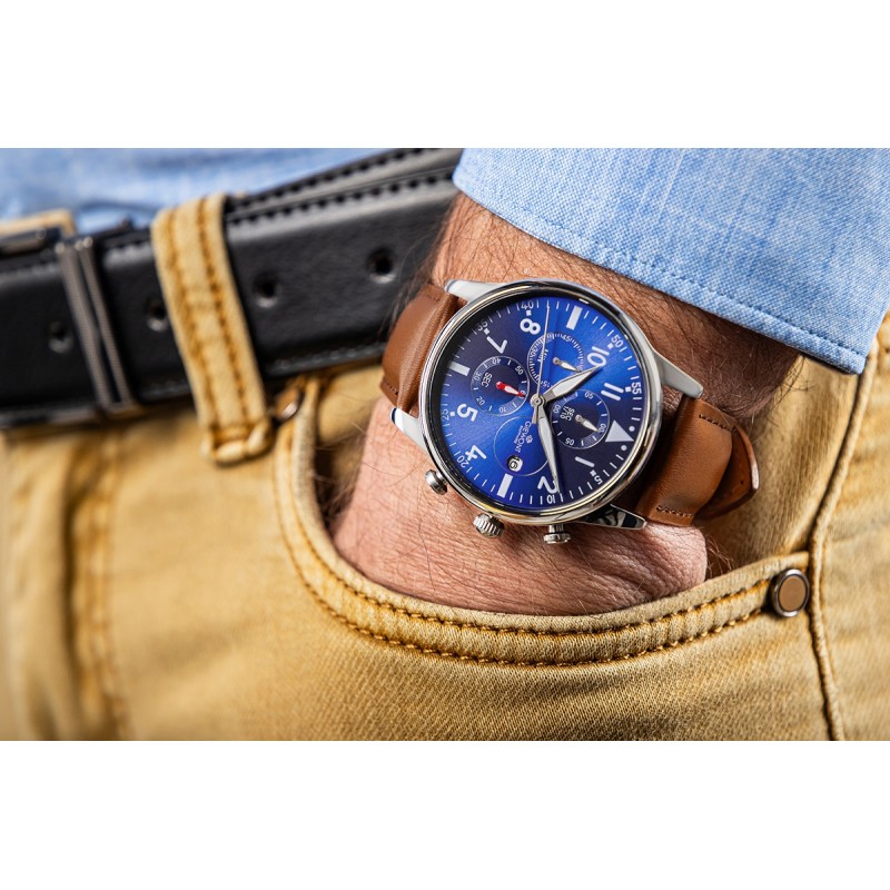 Zegarek Męski Giewont Chronograph Sapphire Brązowo Niebieski GW5630-A6
