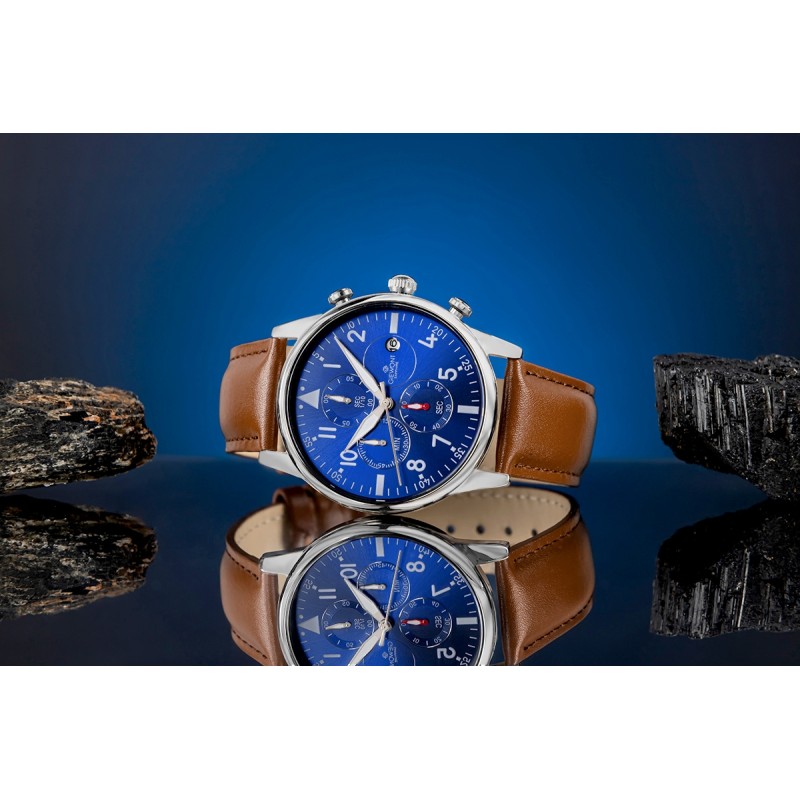 Zegarek Męski Giewont Chronograph Sapphire Brązowo Niebieski GW5630-A6
