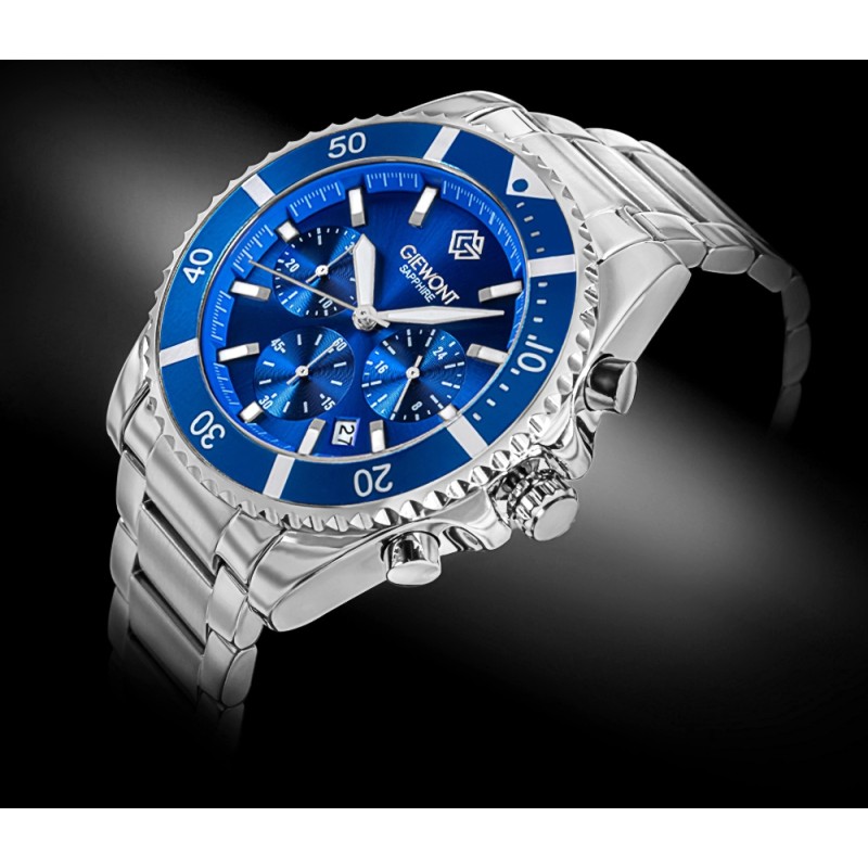 Zegarek Męski Giewont Chronograph Sapphire Srebrno Niebieski GW3970-B3