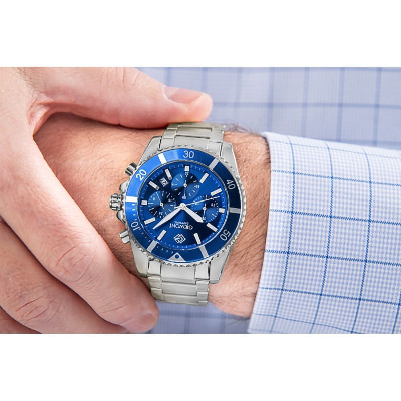 Zegarek Męski Giewont Chronograph Sapphire Srebrno Niebieski GW3970-B3