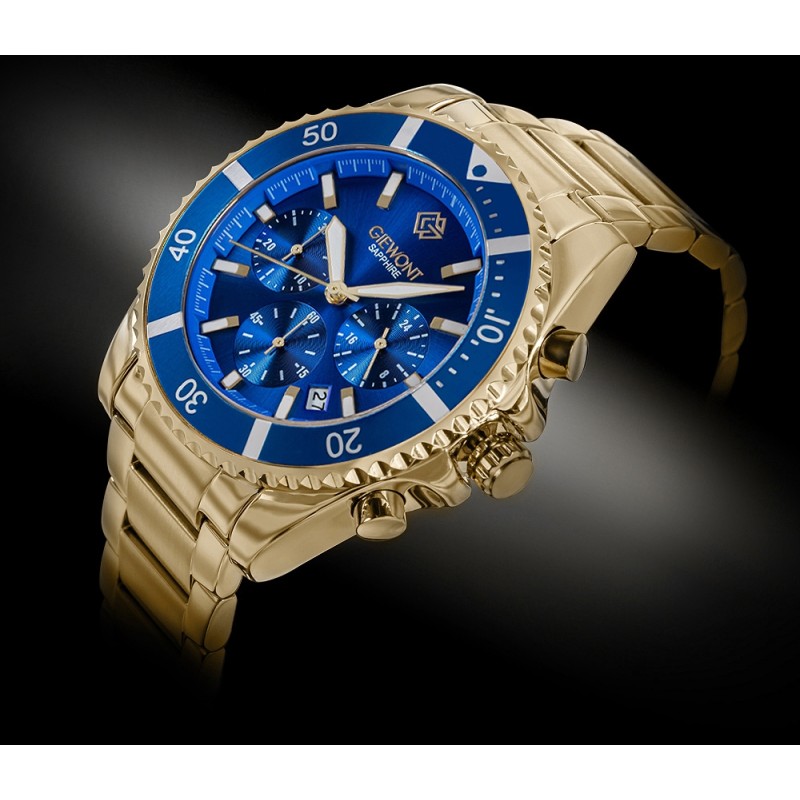 Zegarek Męski Giewont Chronograph Sapphire Złoto Niebieski GW3970-B6