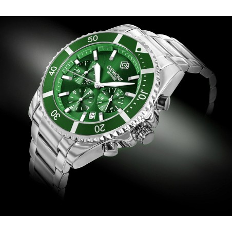 Zegarek Męski Giewont Chronograph Sapphire Srebrno Zielony GW3970-B8