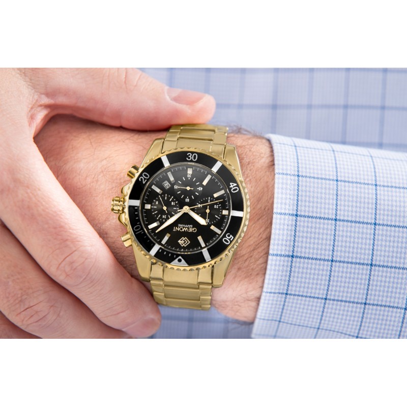 Zegarek Męski Giewont Chronograph Sapphire Złoto Czarny GW3970-B7