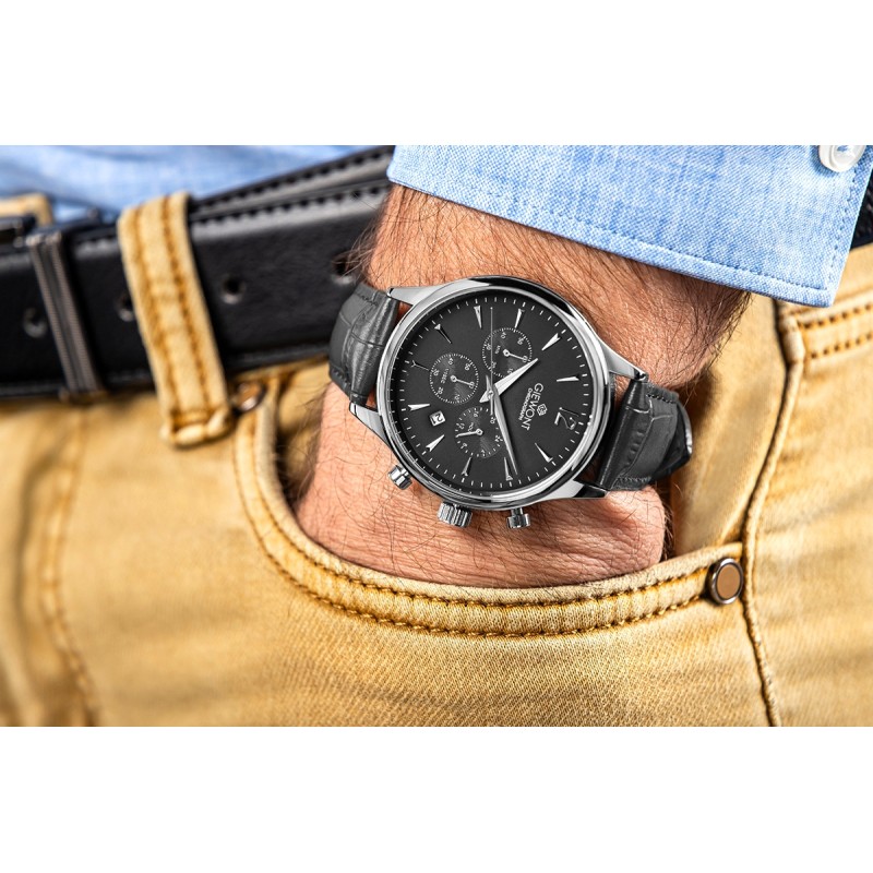 Zegarek Męski Giewont Chronograph Sapphire Czarno Srebrny GW6310-A2
