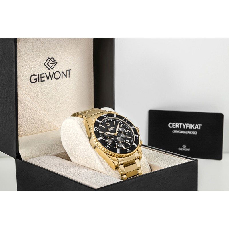 Zegarek Męski Giewont Chronograph Sapphire Złoto Czarny GW3970-B7