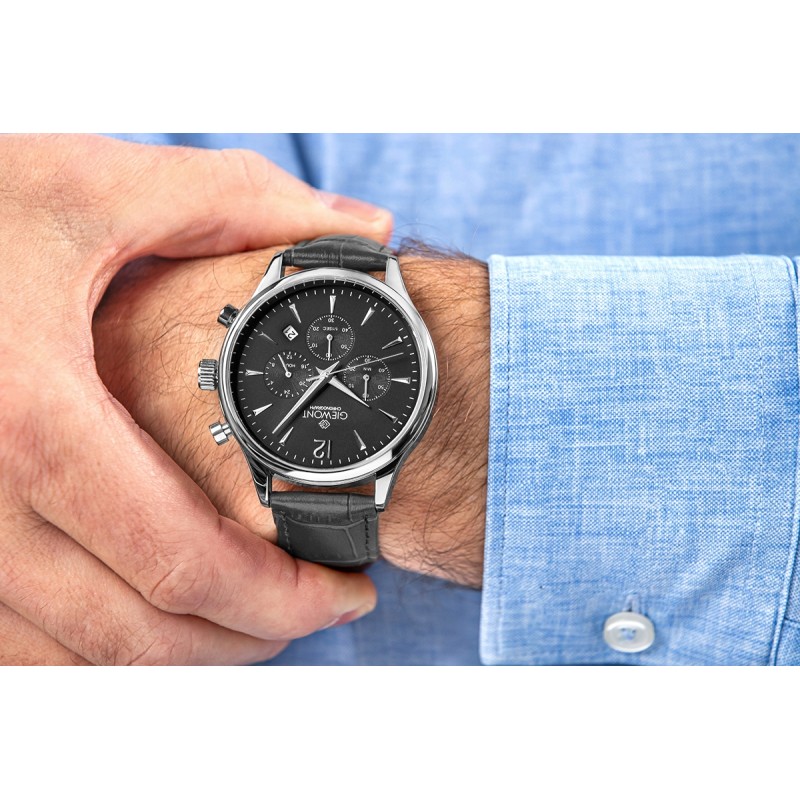 Zegarek Męski Giewont Chronograph Sapphire Czarno Srebrny GW6310-A2