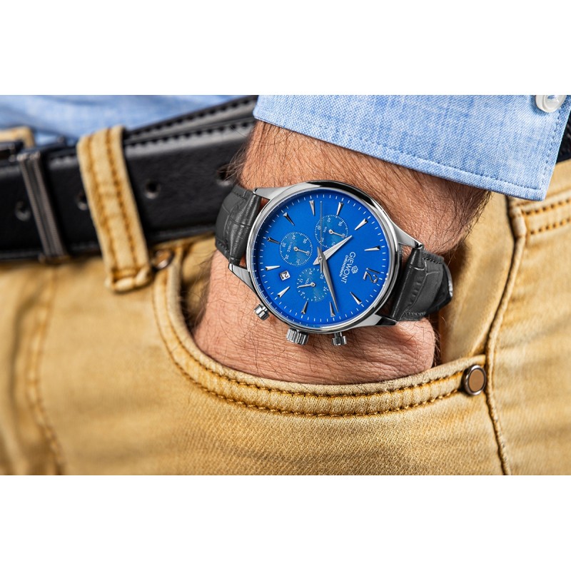 Zegarek Męski Giewont Chronograph Sapphire Czarno Niebieski GW6310-A3
