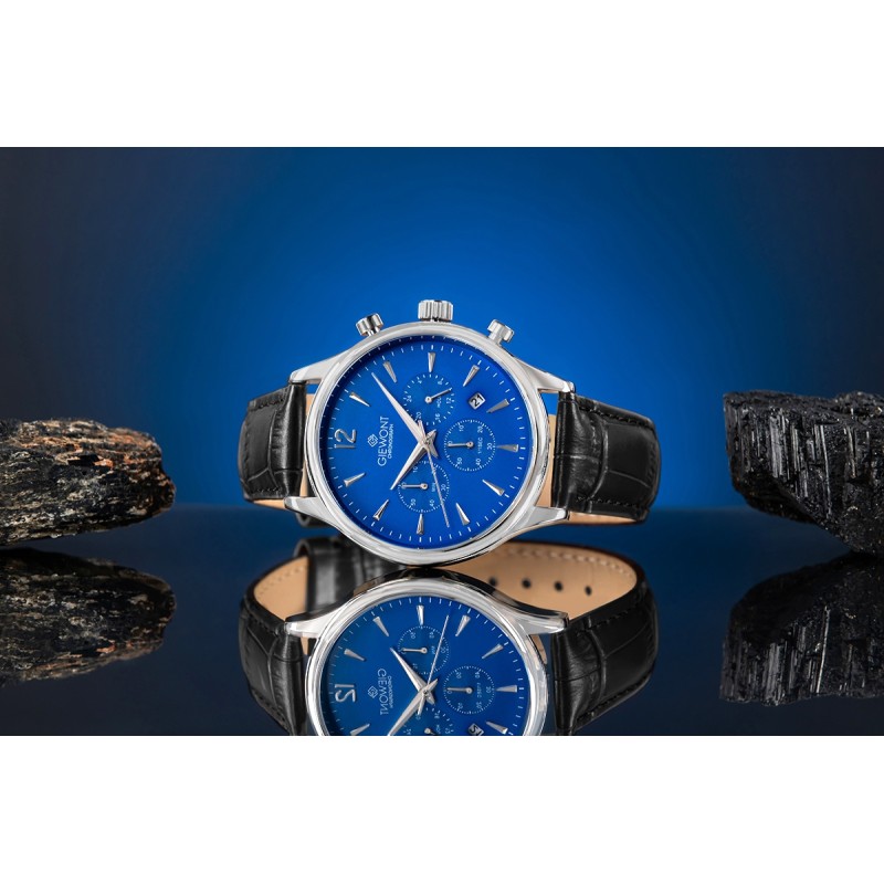 Zegarek Męski Giewont Chronograph Sapphire Czarno Niebieski GW6310-A3