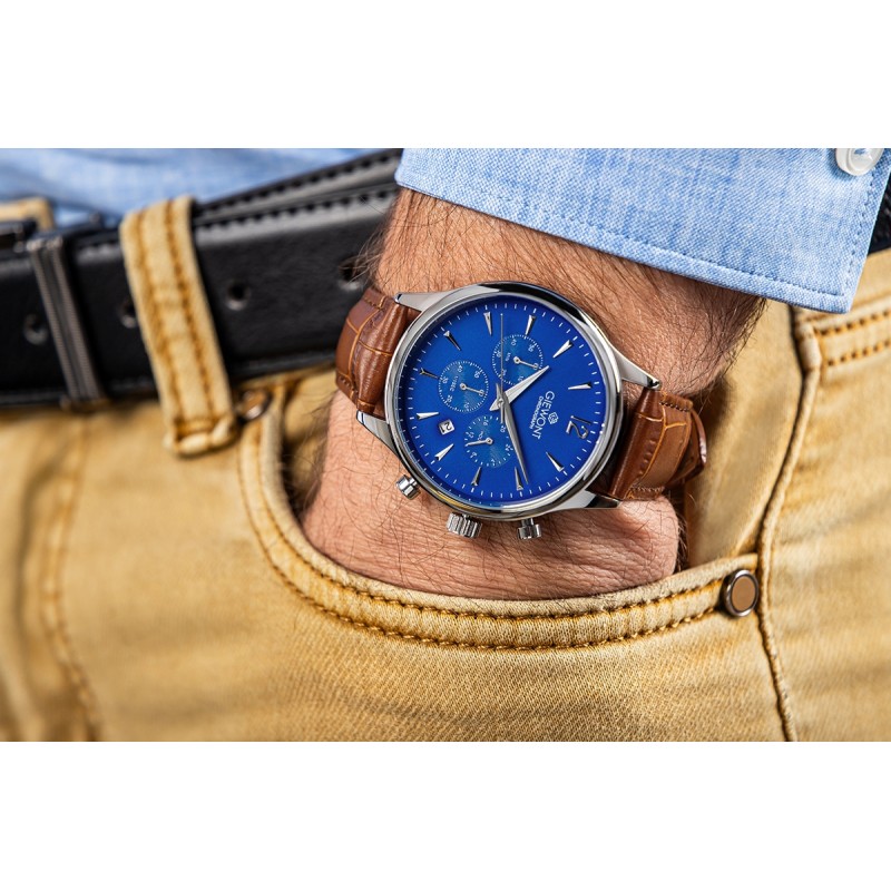 Zegarek Męski Giewont Chronograph Sapphire Brązowo Niebieski GW6310-A5