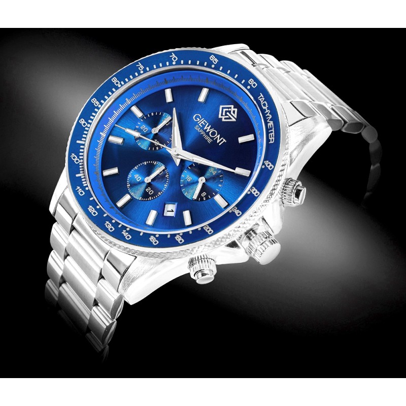 Zegarek Męski Giewont Chronograph Sapphire Srebrno Niebieski GW3520-B3