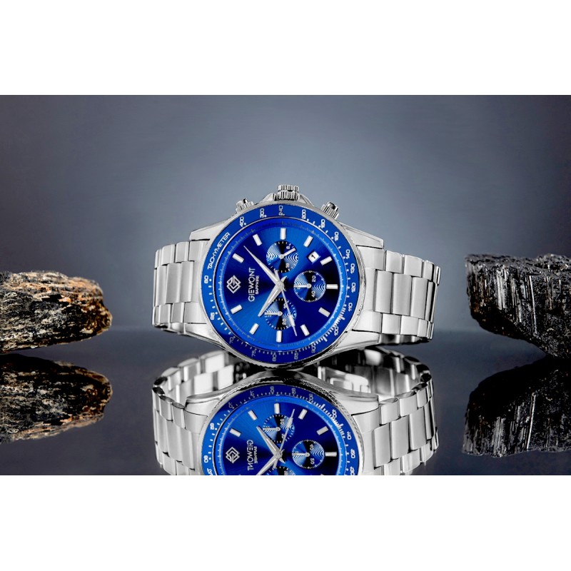 Zegarek Męski Giewont Chronograph Sapphire Srebrno Niebieski GW3520-B3