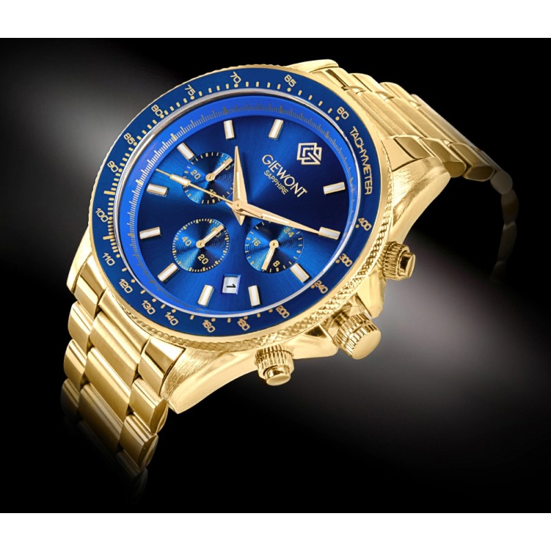 Zegarek Męski Giewont Chronograph Sapphire Złoto Niebieski GW3520-B5