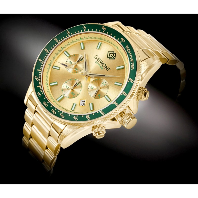 Zegarek Męski Giewont Chronograph Sapphire Złoto Zielony GW3520-B6
