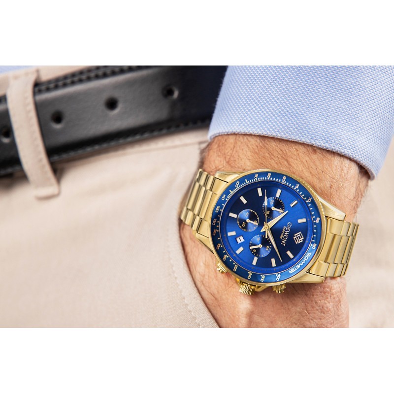 Zegarek Męski Giewont Chronograph Sapphire Złoto Niebieski GW3520-B5