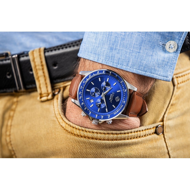 Zegarek Męski Giewont Chronograph Sapphire Brązowo Niebieski GW3520-A5