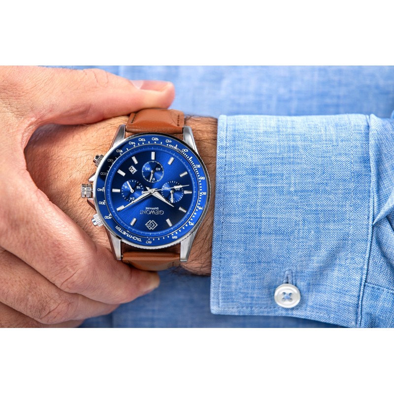 Zegarek Męski Giewont Chronograph Sapphire Brązowo Niebieski GW3520-A5