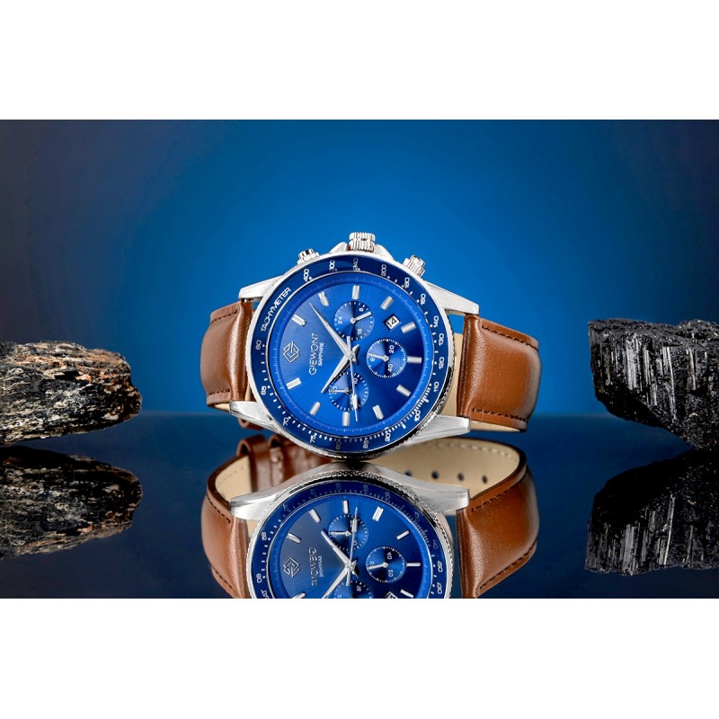 Zegarek Męski Giewont Chronograph Sapphire Brązowo Niebieski GW3520-A5