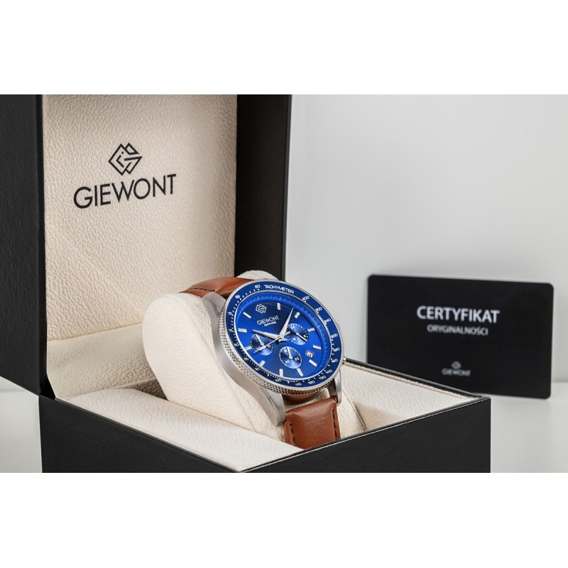 Zegarek Męski Giewont Chronograph Sapphire Brązowo Niebieski GW3520-A5