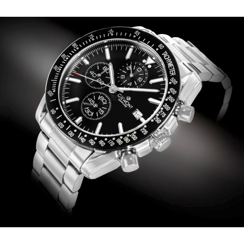 Zegarek Męski Giewont Chronograph Sapphire Srebrno Czarny GW8720-B2