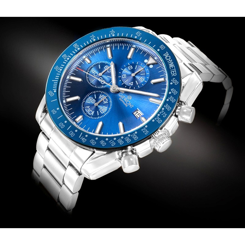 Zegarek Męski Giewont Chronograph Sapphire Srebrno Niebieski GW8720-B3