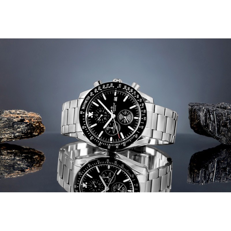 Zegarek Męski Giewont Chronograph Sapphire Srebrno Czarny GW8720-B2