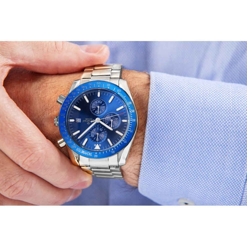 Zegarek Męski Giewont Chronograph Sapphire Srebrno Niebieski GW8720-B3