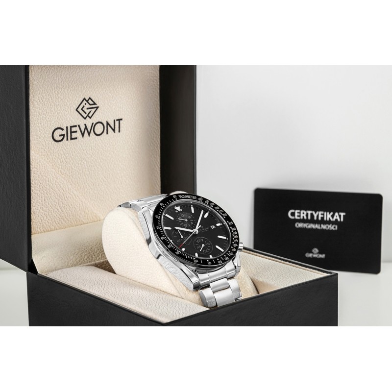 Zegarek Męski Giewont Chronograph Sapphire Srebrno Czarny GW8720-B2