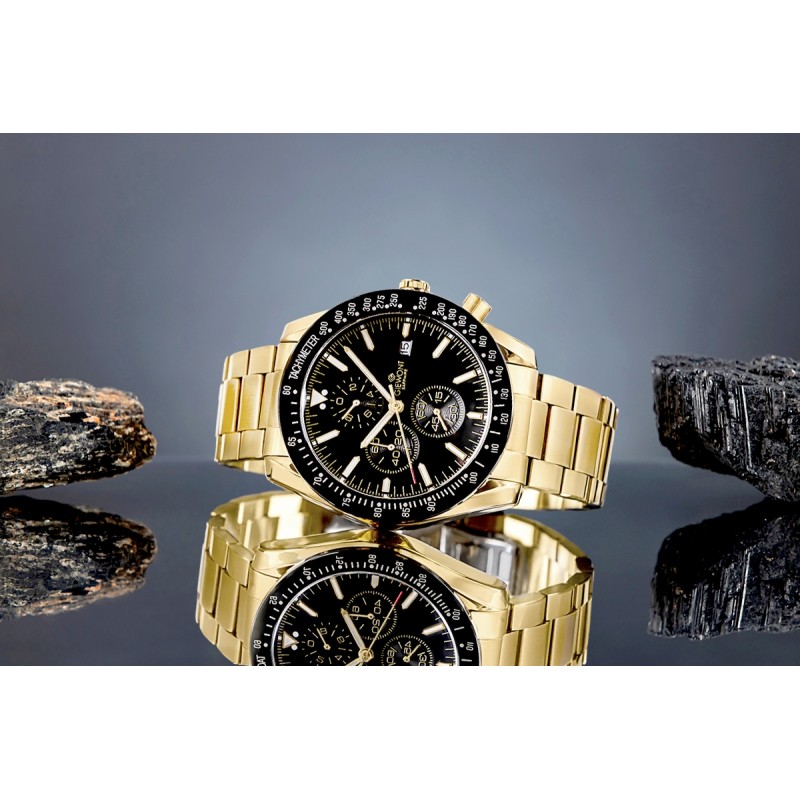 Zegarek Męski Giewont Chronograph Sapphire Złoto Czarny GW8720-B4