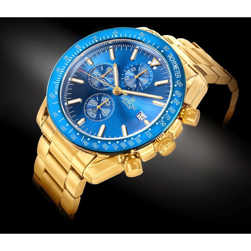 Zegarek Męski Giewont Chronograph Sapphire Złoto Niebieski GW8720-B6
