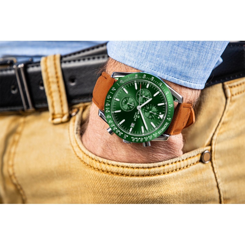 Zegarek Męski Giewont Chronograph Sapphire Brązowo Zielony GW8720-A3