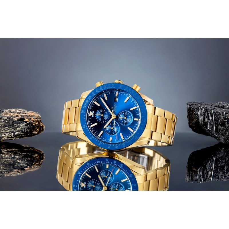 Zegarek Męski Giewont Chronograph Sapphire Złoto Niebieski GW8720-B6