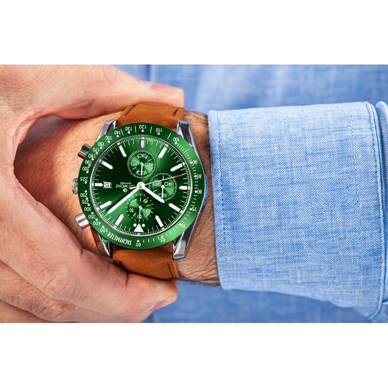 Zegarek Męski Giewont Chronograph Sapphire Brązowo Zielony GW8720-A3