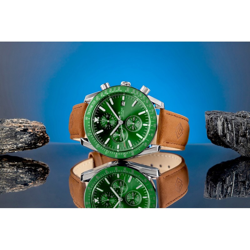 Zegarek Męski Giewont Chronograph Sapphire Brązowo Zielony GW8720-A3