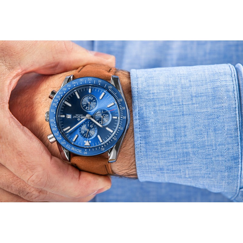Zegarek Męski Giewont Chronograph Sapphire Brązowo Niebieski GW8720-A2