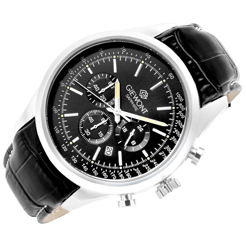 Zegarek Męski Giewont Chronograph Sapphire Srebrno Czarny GW7650-A2