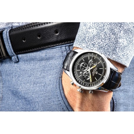 Zegarek Męski Giewont Chronograph Sapphire Srebrno Czarny GW7650-A2
