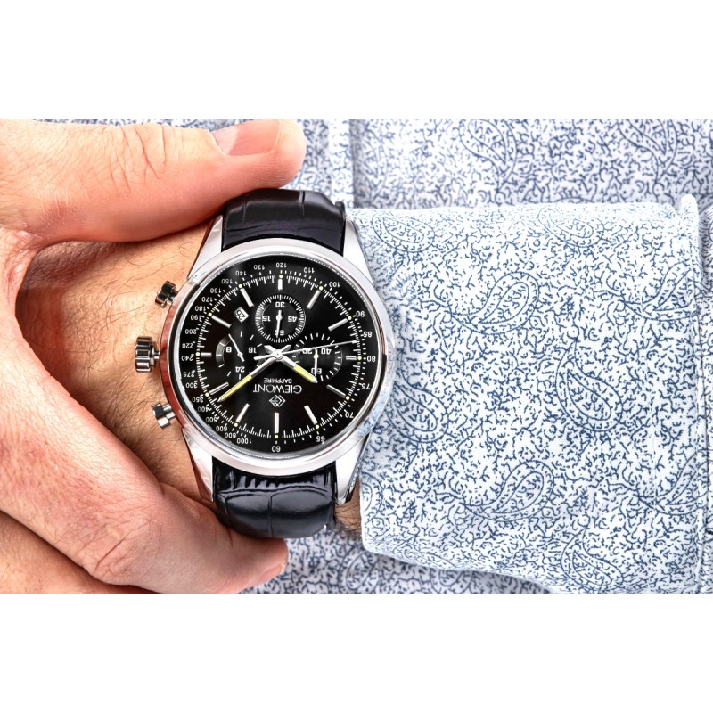Zegarek Męski Giewont Chronograph Sapphire Srebrno Czarny GW7650-A2