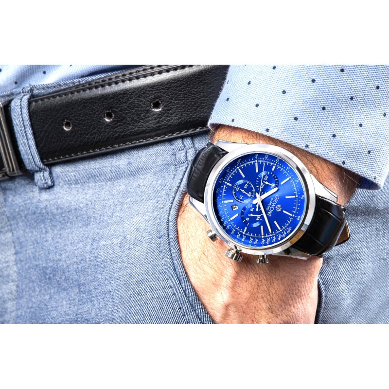 Zegarek Męski Giewont Chronograph Sapphire Srebrno Niebieski GW7650-A3