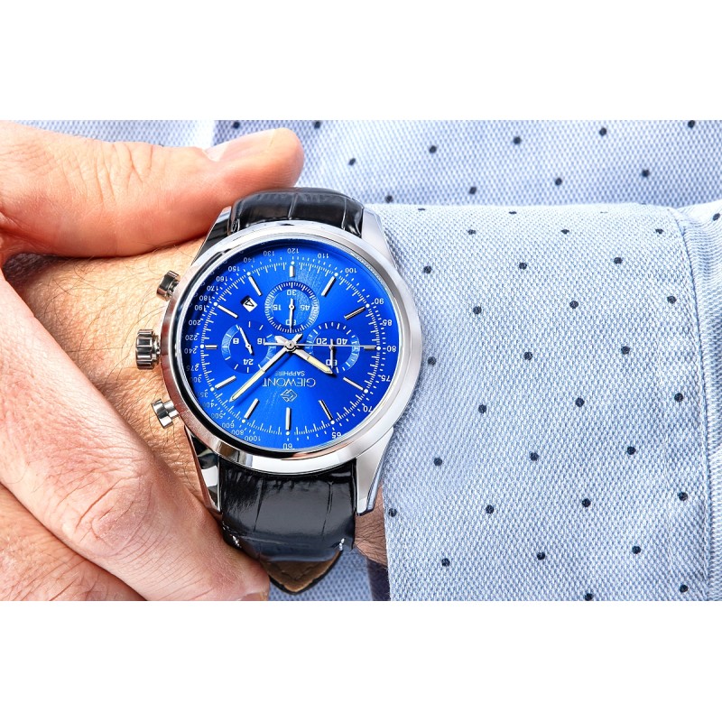 Zegarek Męski Giewont Chronograph Sapphire Srebrno Niebieski GW7650-A3