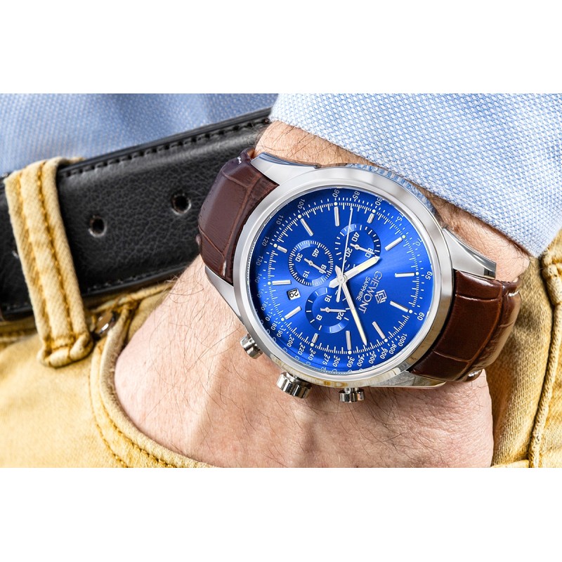 Zegarek Męski Giewont Chronograph Sapphire Srebrno Niebieski GW7650-A5