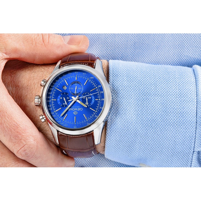 Zegarek Męski Giewont Chronograph Sapphire Srebrno Niebieski GW7650-A5