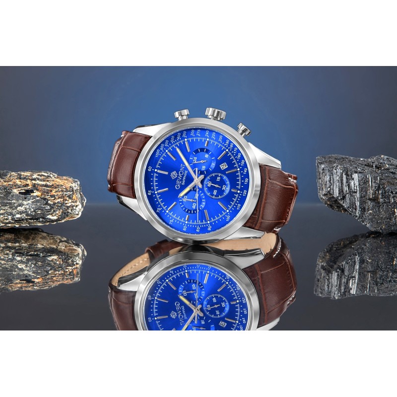 Zegarek Męski Giewont Chronograph Sapphire Srebrno Niebieski GW7650-A5