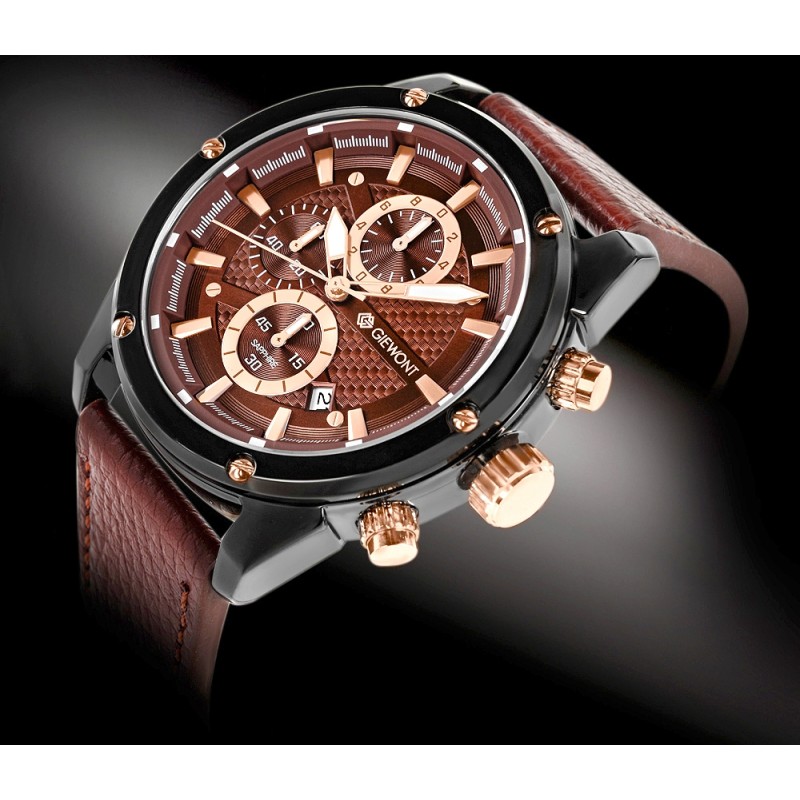 Zegarek Męski Giewont Chronograph Sapphire Czarno Brązowy GW8810-A3